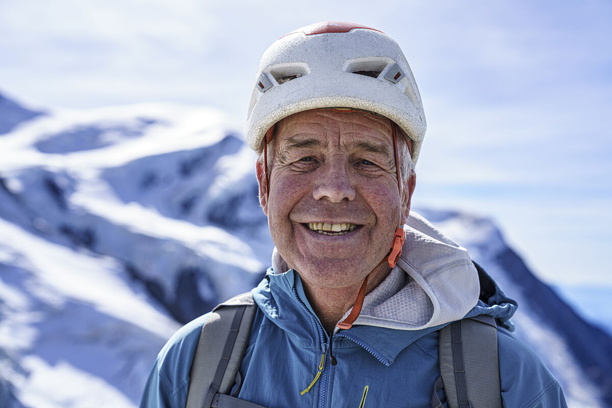 Portrait vom schottischen Bergführer Sandy Allan am Aiguille du Midi, am Arete à Laurence, einem Westgrat