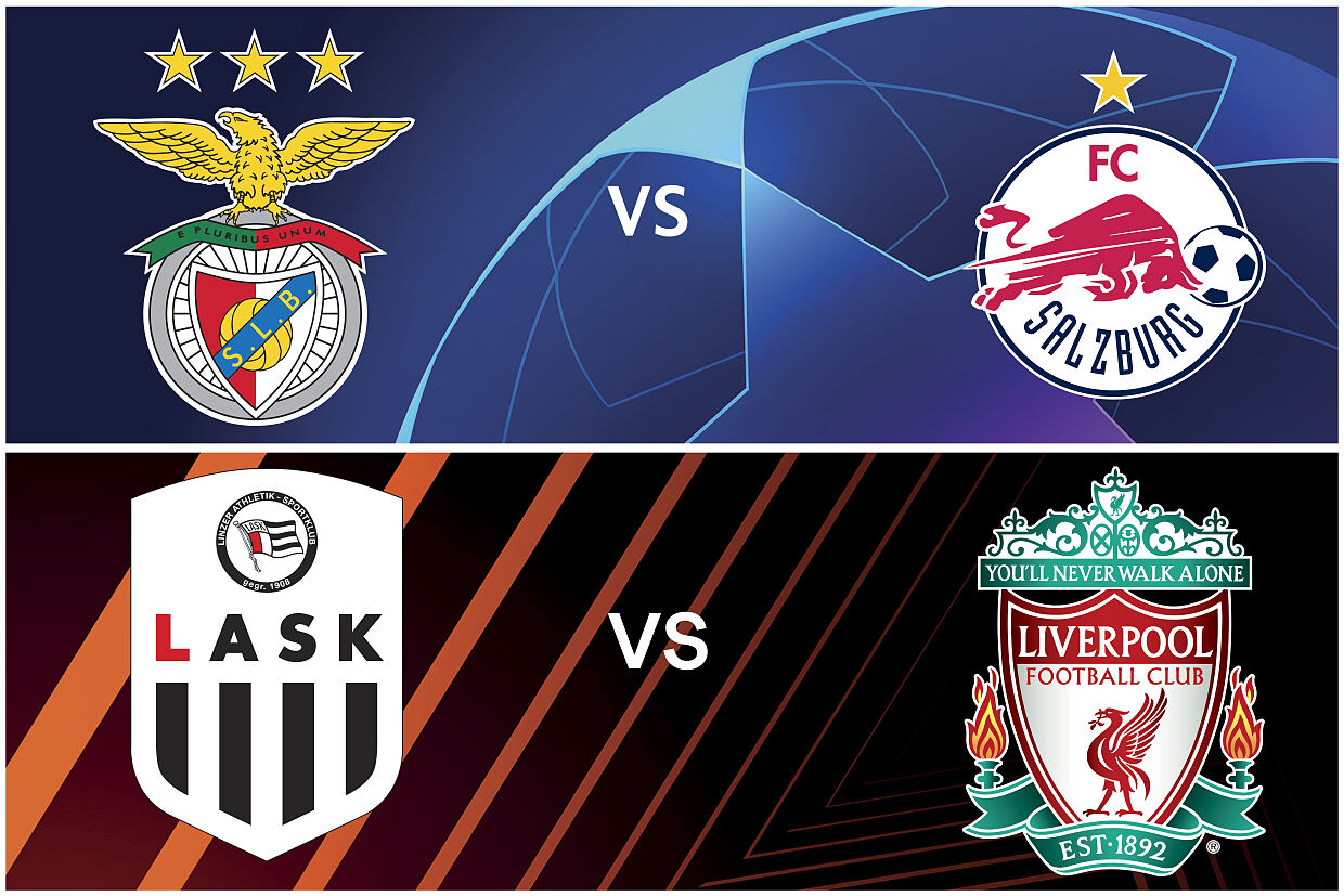 Benfica Lissabon vs FC Salzburg and LASK vs Liverpool - live bei ServusTV